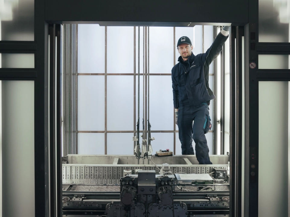 Technician on elevator