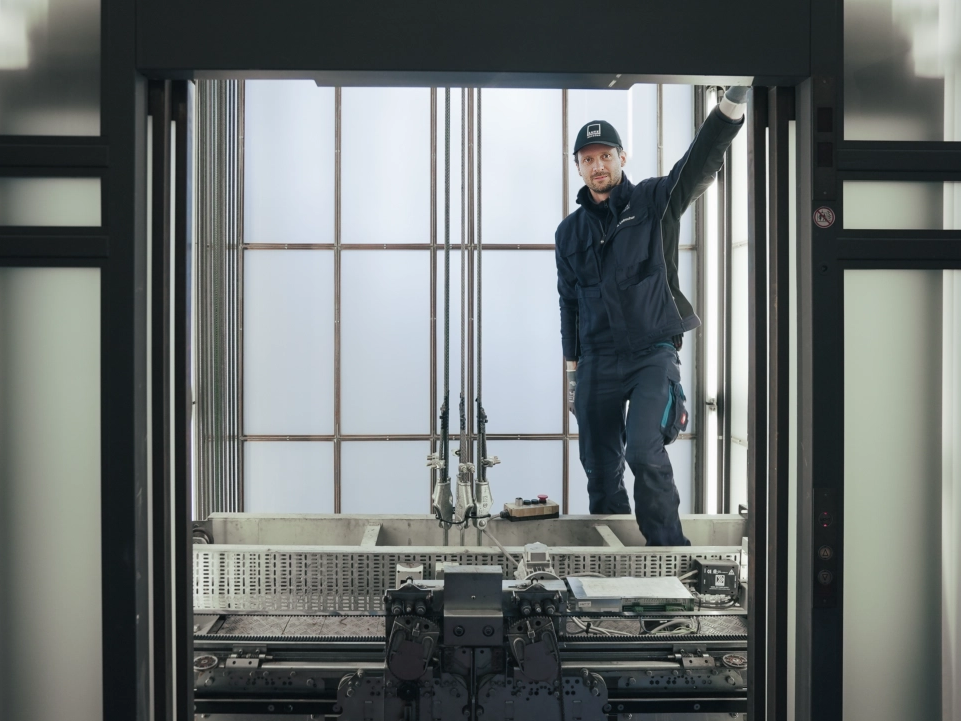 Technician on an elevator