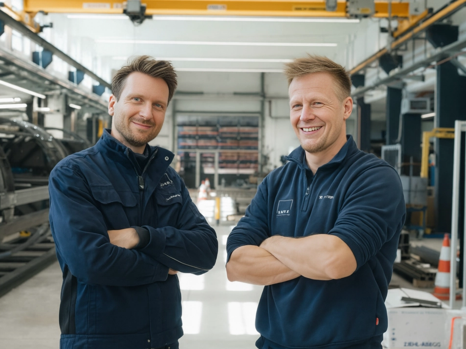Two technicians in manufactuing plant